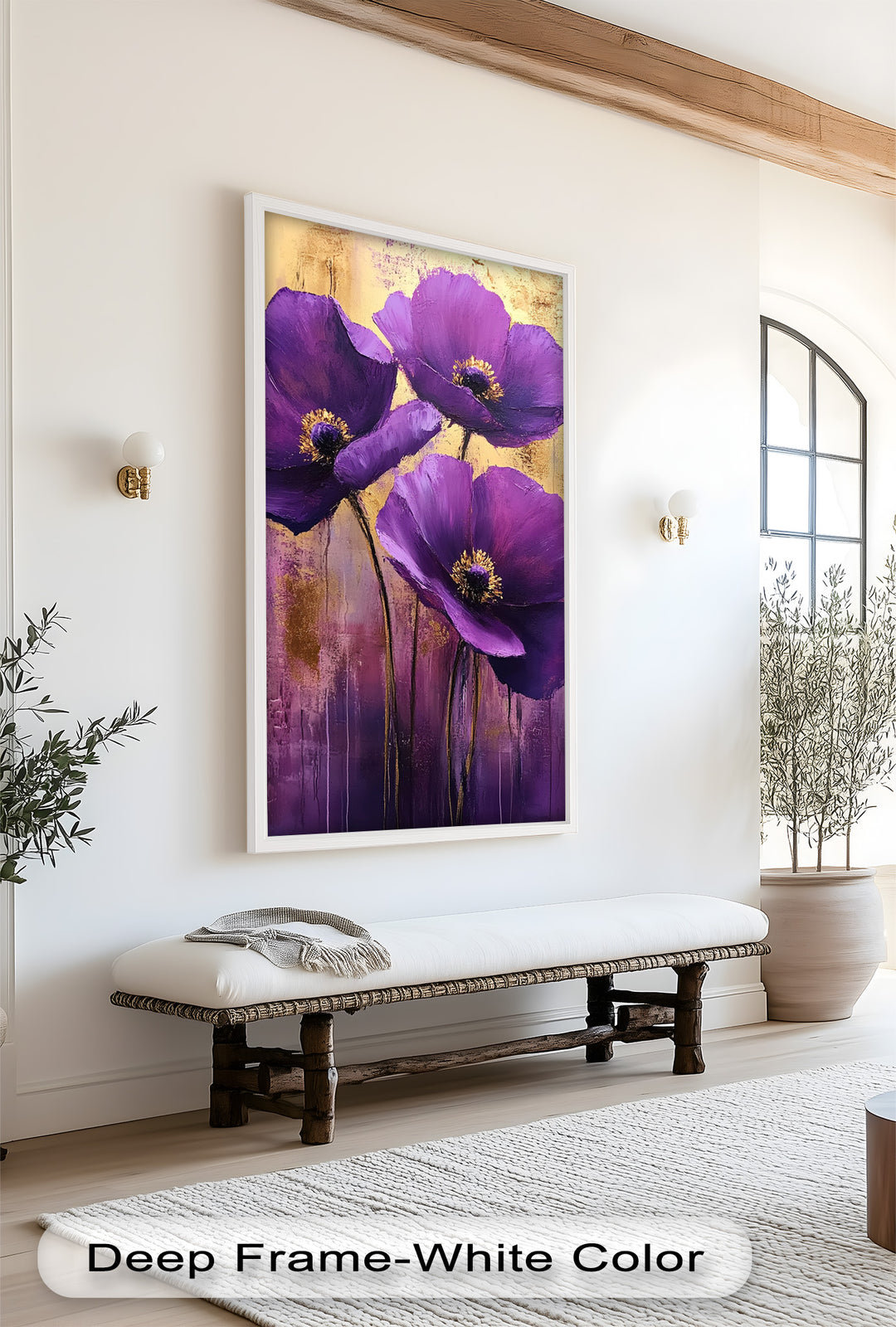 Purple Florals with Gold Accents - Flower Oil Painting
