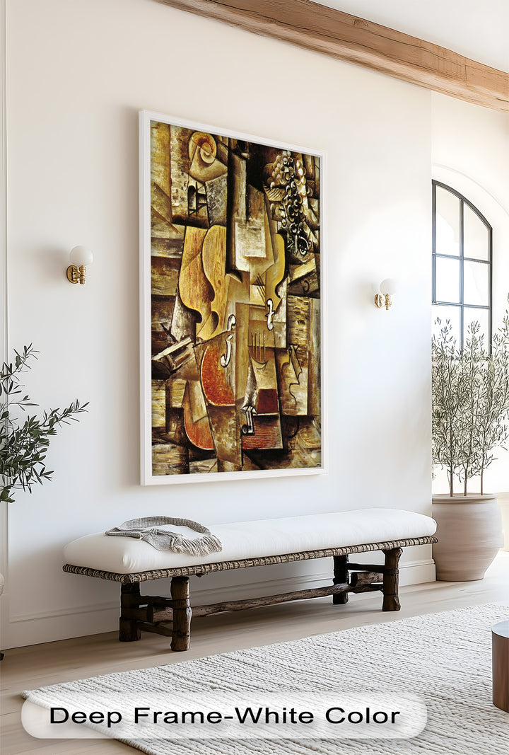Violin & Grapes Wall Art – Cubist Still Life Oil Painting