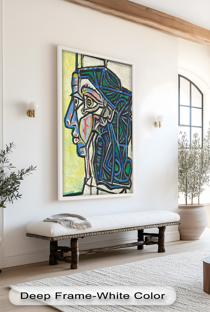 Geometric Portrait with Cyan and Emerald Tones - Picasso Oil Painting