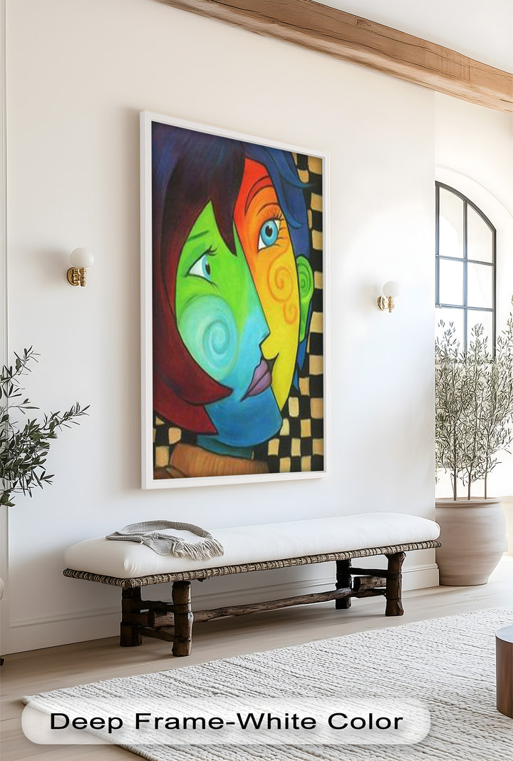Duale Harmonie – Bunte abstrakte Gesichter in der Liebe Picasso Ölgemälde