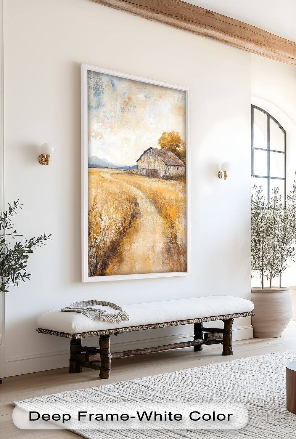 With soft brushstrokes and earthy tones, the artwork evokes a nostalgic sense of peace and rural simplicity.