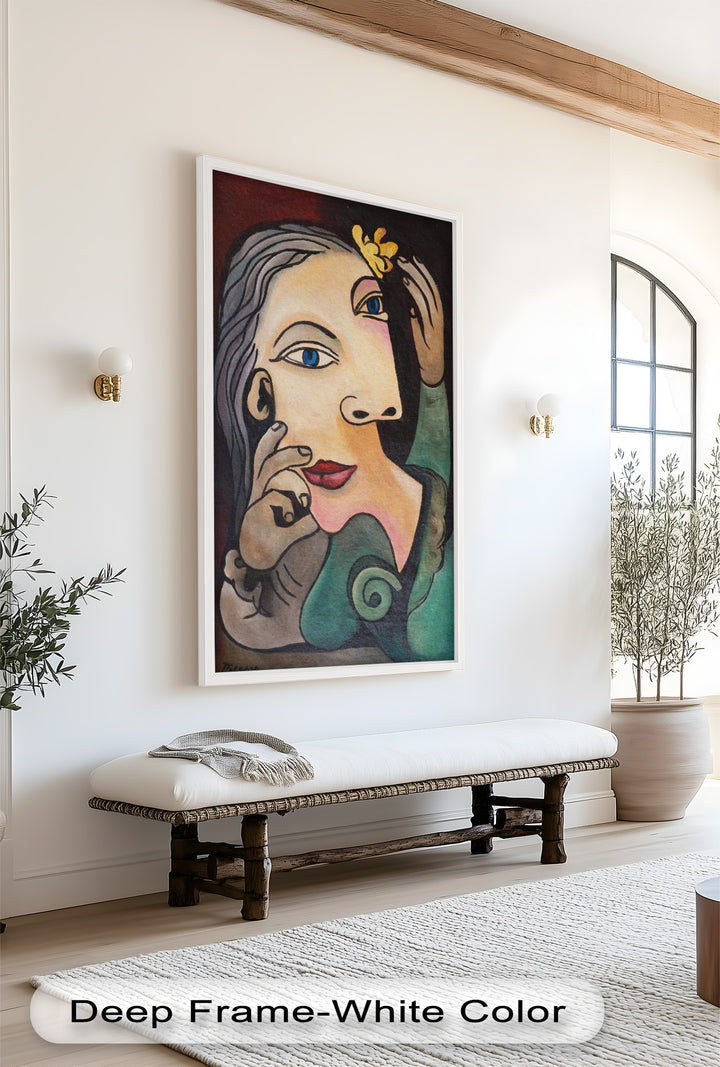 Quiet Bloom – Woman with Yellow Flower Picasso Oil Painting
