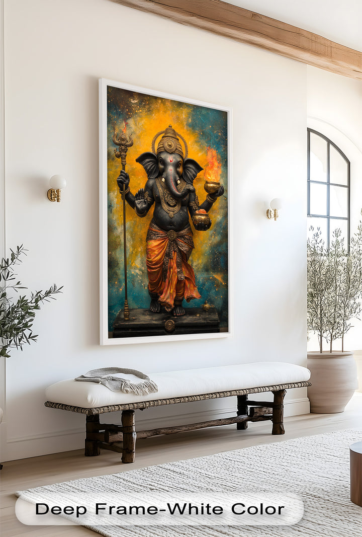 Stehende Ganesha-Wandkunst – Religiöses Ölgemälde