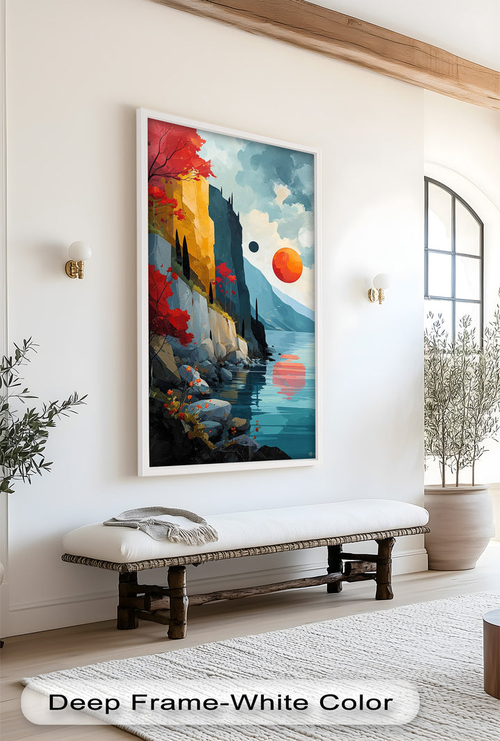 Crimson Horizons – Surreale Küstentraumlandschaft, abstraktes Ölgemälde