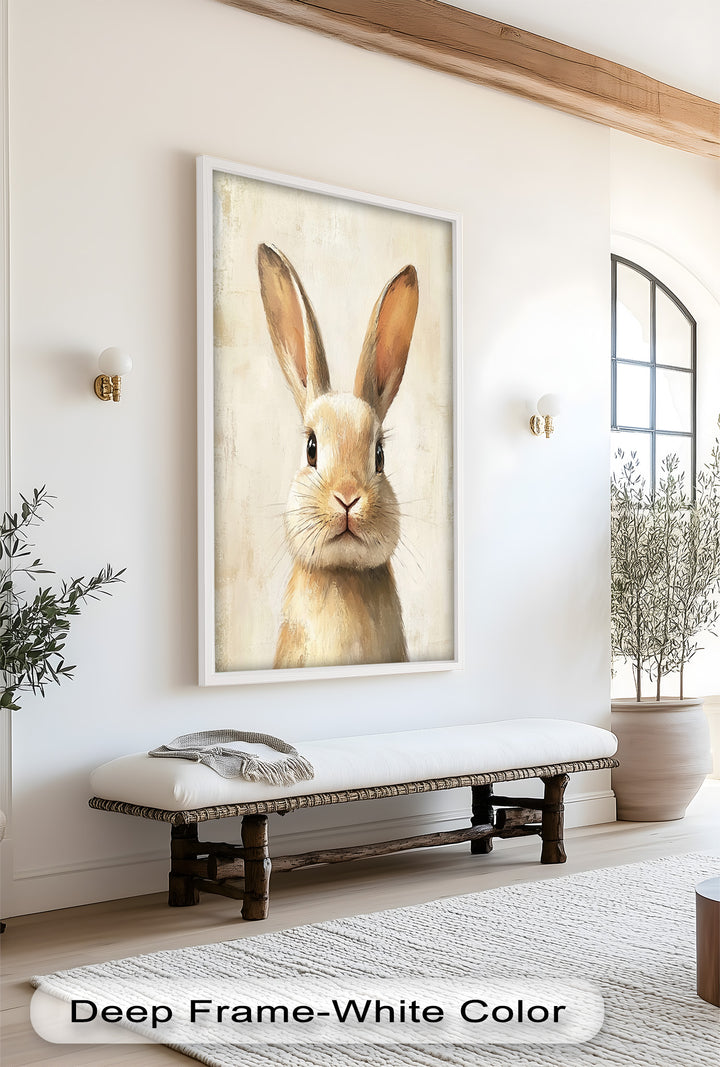 Soft-Gazed Bunny in Cream Hues - Animal Oil Painting