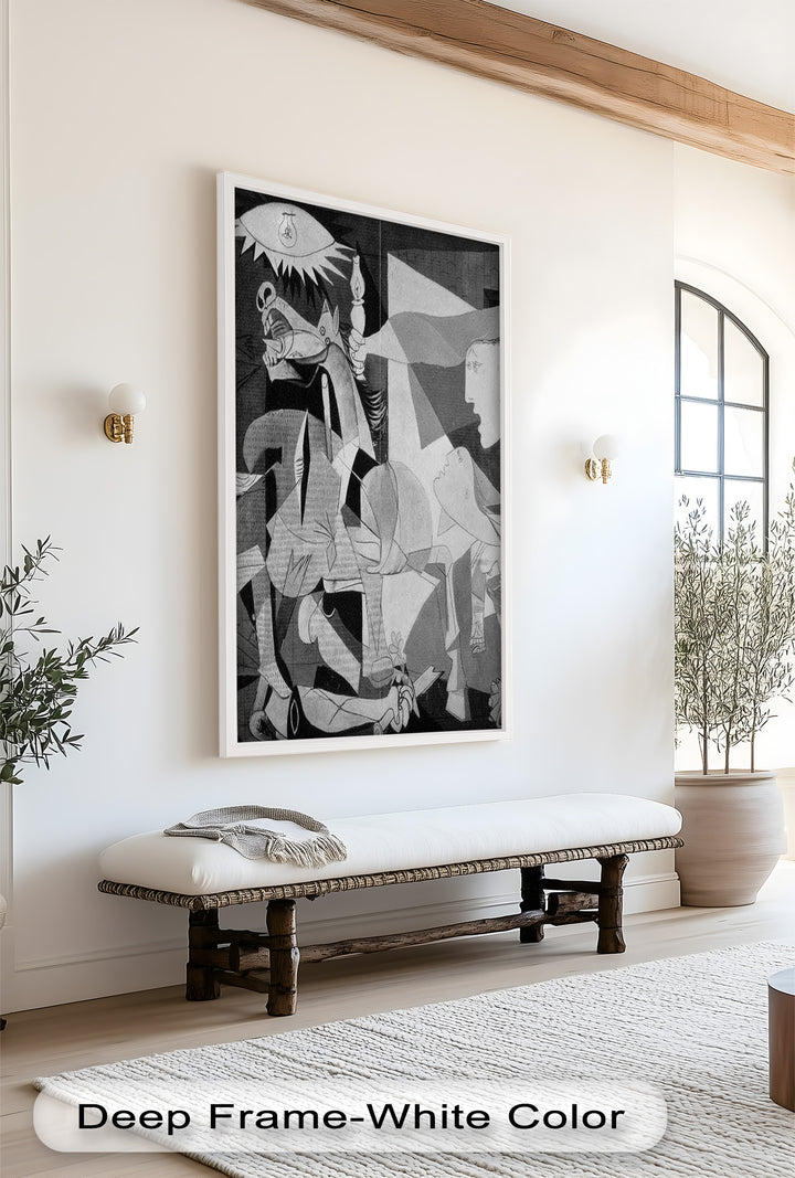 Echoes of War – Black & White Cubist Masterpiece Oil Painting