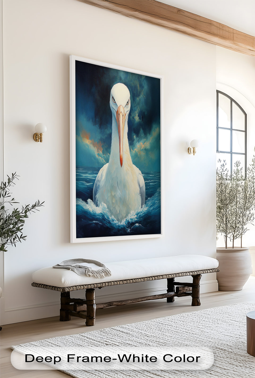 Stork Amid Ocean Storm - Animal Oil Painting