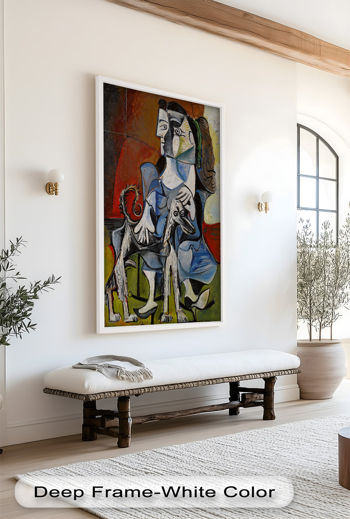 Guardian in Abstraction – Woman with Dog Cubist Oil Painting