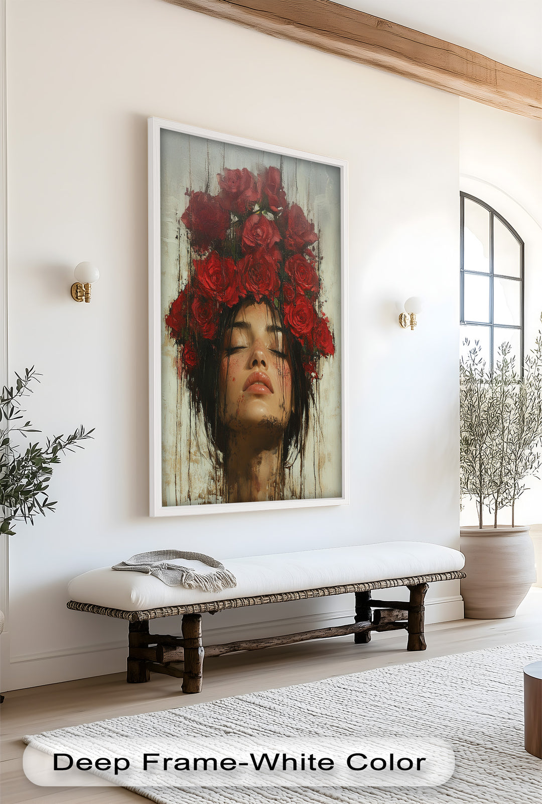 Crown of Crimson – Romantisches Blumen-Ölgemälde
