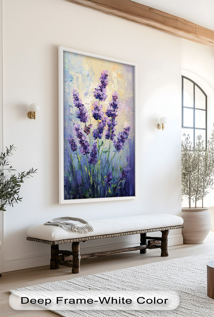 Lavender Blooms in Textured Harmony - Flower Oil Painting