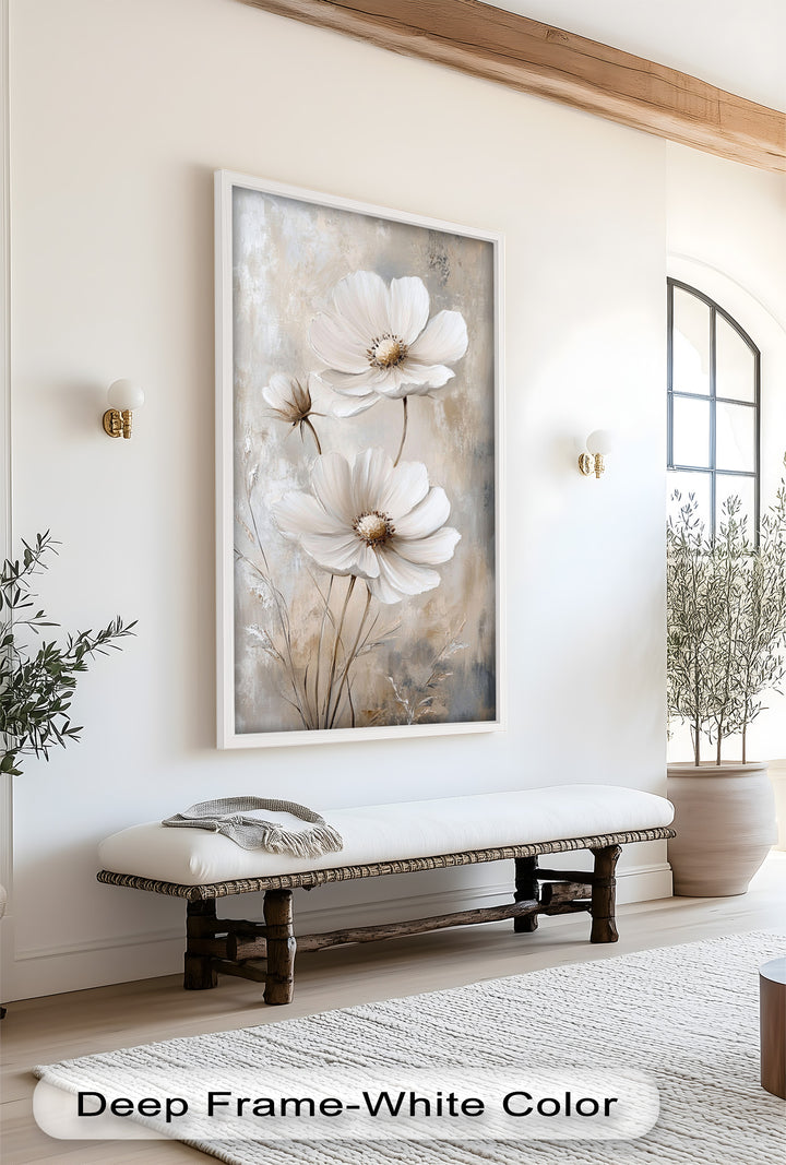 Soft Ivory Florals in Warm Neutrals - Flower Oil Painting