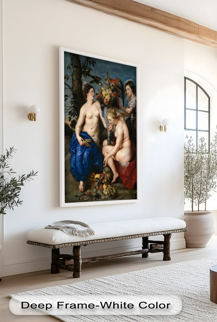 Bountiful Companions – Renaissance Oil Painting of Fruit and Femininity