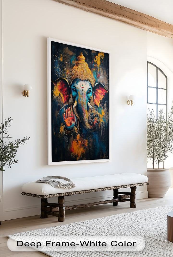 Lebendige Ganesha-Wandkunst – Religiöses Ölgemälde