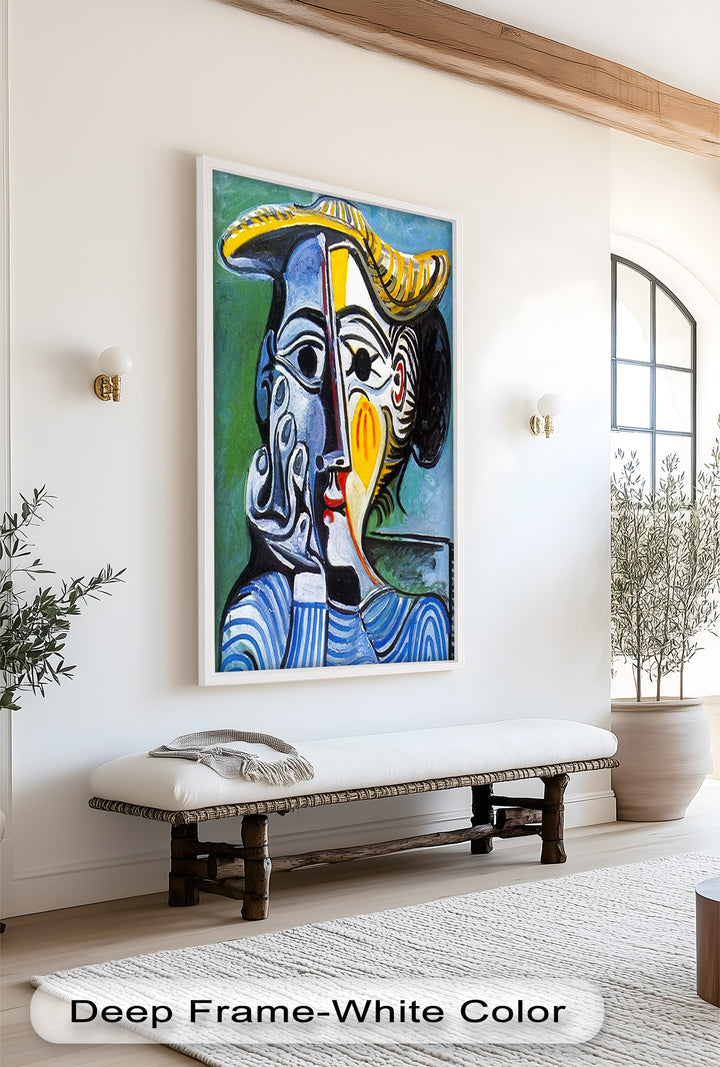 Woman in Striped Shirt – Bold Cubist Picasso Oil Painting