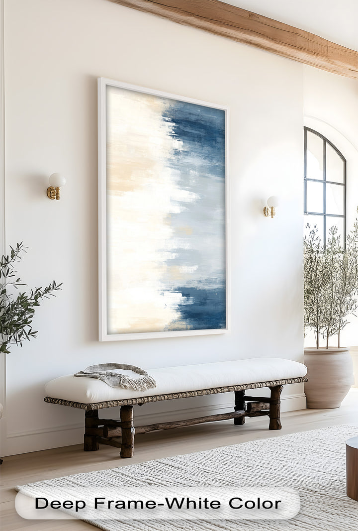Sanfte Reflexionen – Abstraktes Ölgemälde in Blau und Beige