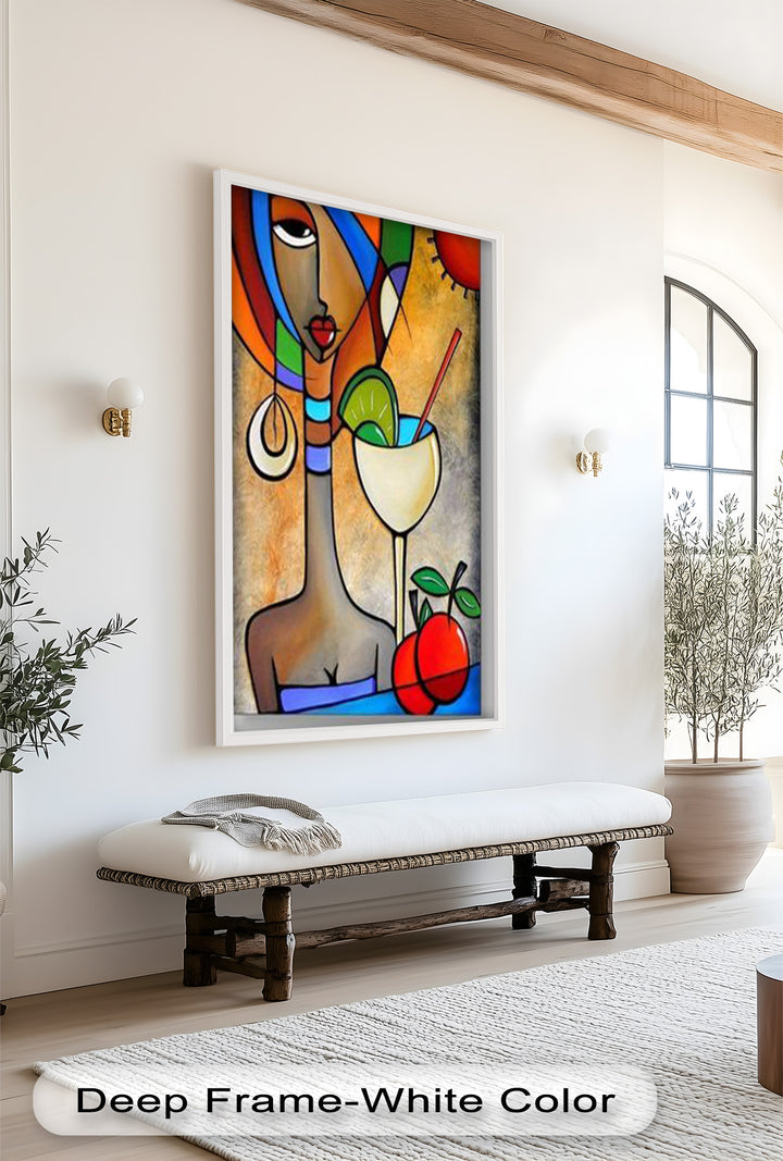 Tropical Muse – Colorful Woman with Cocktail Abstract Oil Painting