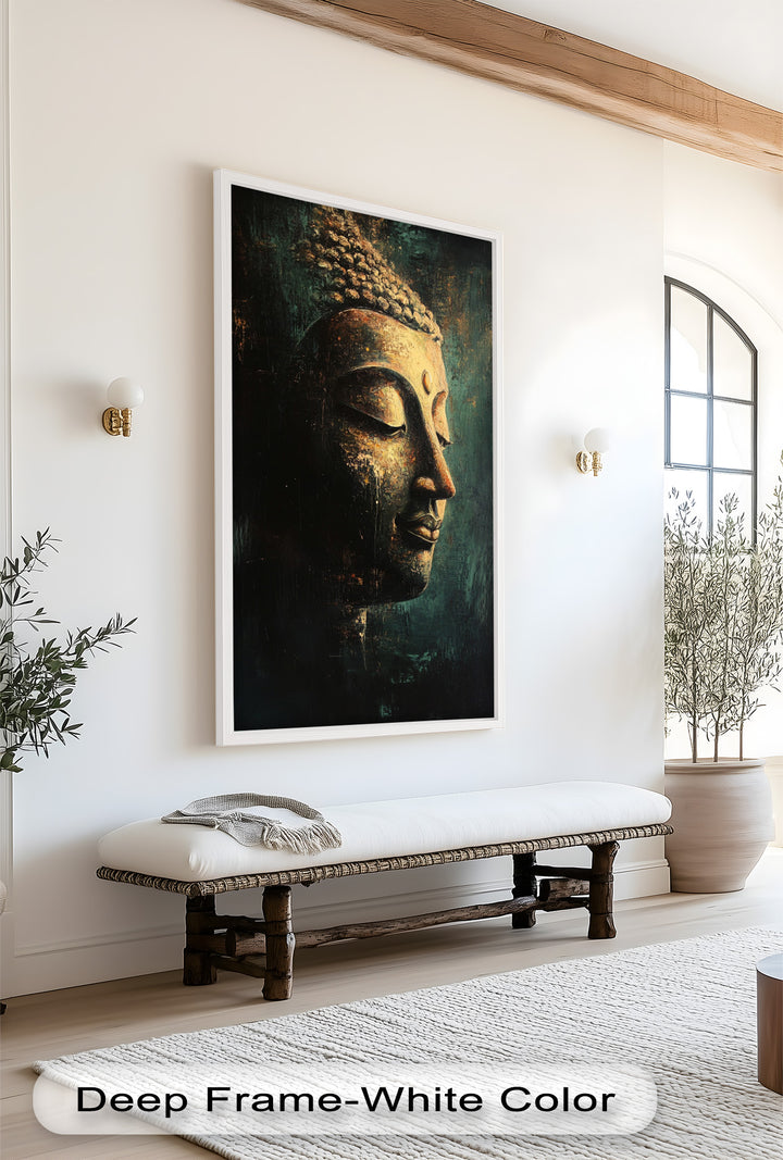 Ruhiges Buddha-Gesicht als Wandkunst – Religiöses Ölgemälde