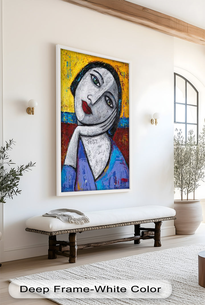 Restful Gaze – Expressionist Woman in Blue Picasso Oil Painting