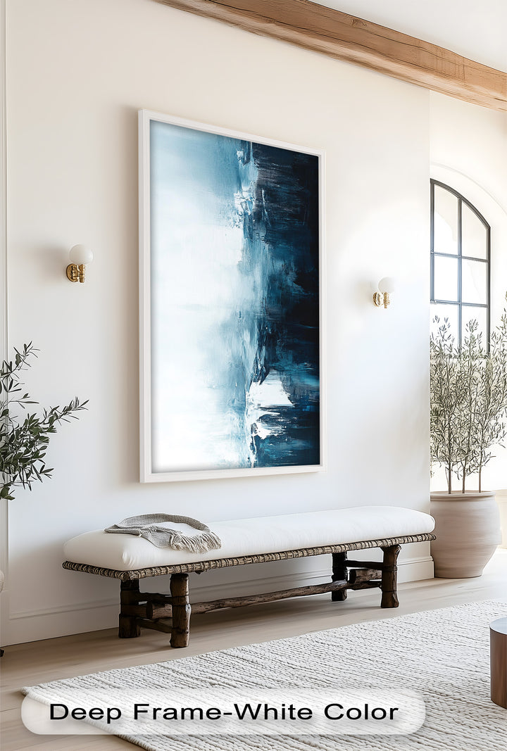 Midnight Fjord – Deep Blue Abstract Oil Painting