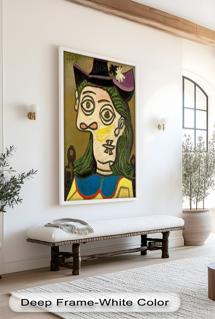 Whimsical Gaze – Abstraktes Porträt mit grünem Haar, kubistisches Ölgemälde