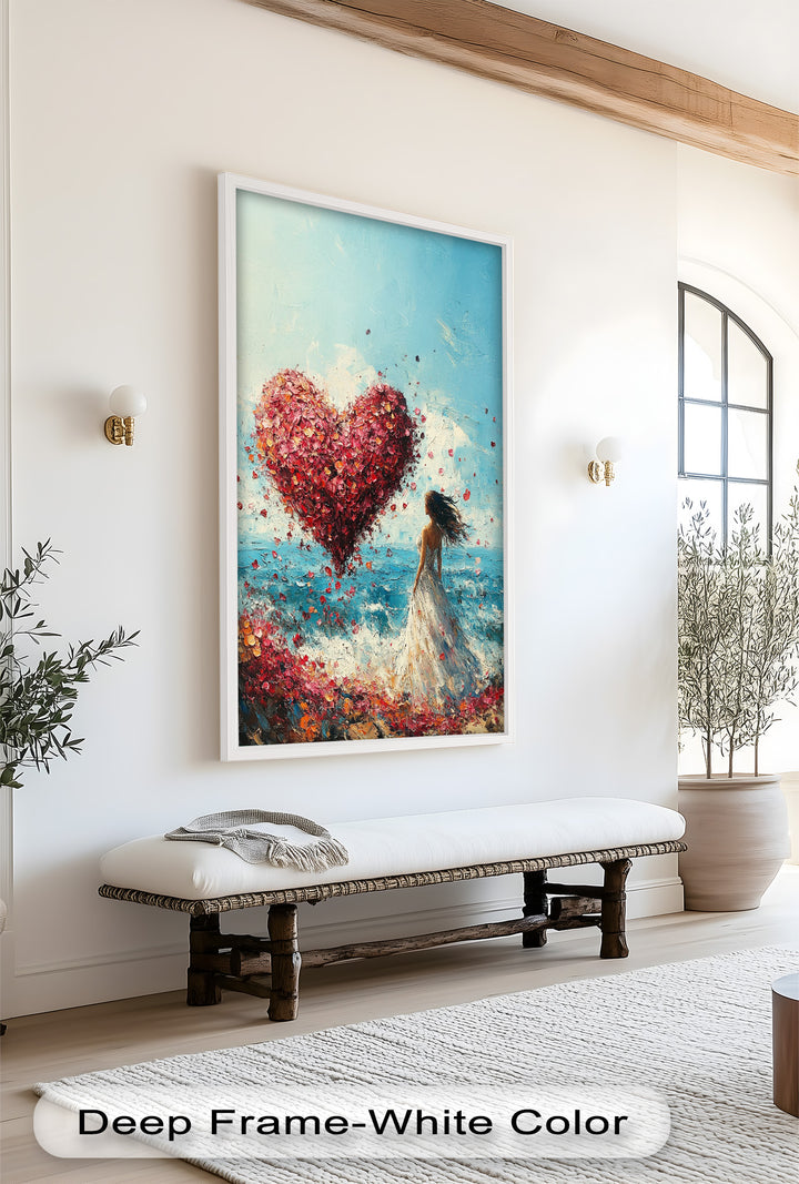 Petals of Love – Romantic Woman by the Sea Love Oil Painting