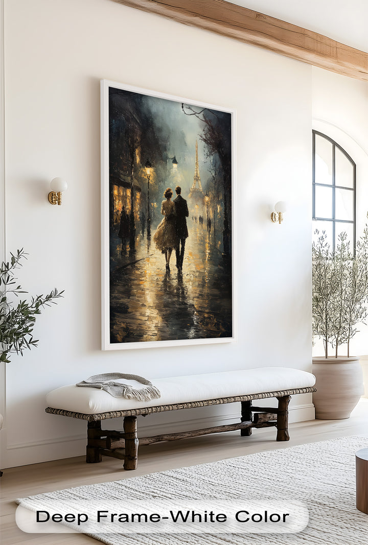 Paris Promenade – Lovers Strolling Toward the Eiffel Tower Love Oil Painting