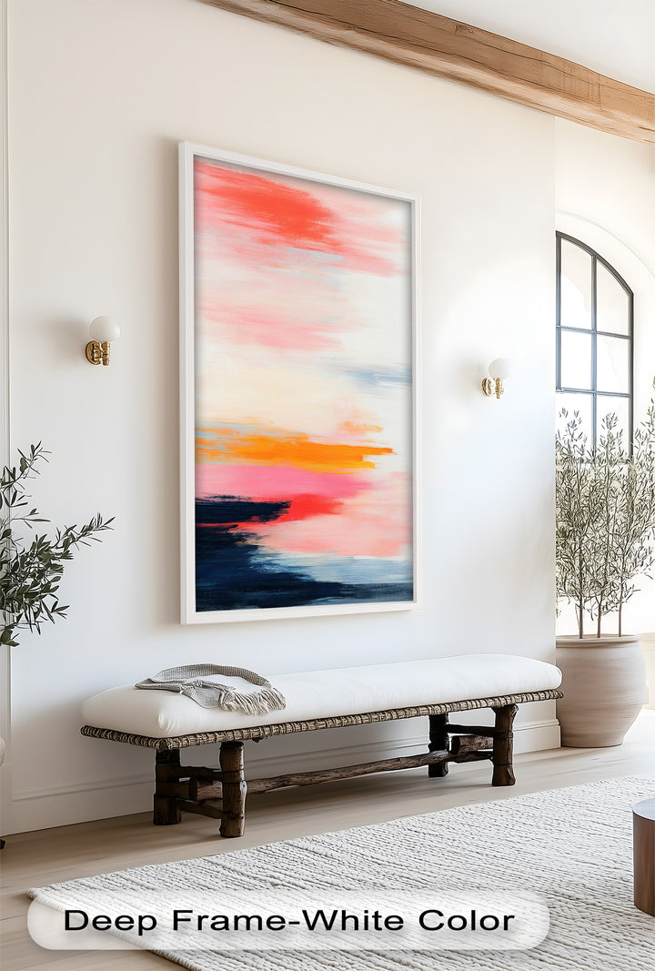 Blush Horizon – Abstraktes Ölgemälde mit Sonnenuntergangshimmel