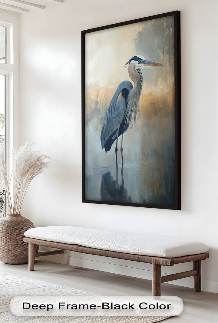Heron in Misty Reflections - Animal Oil Painting