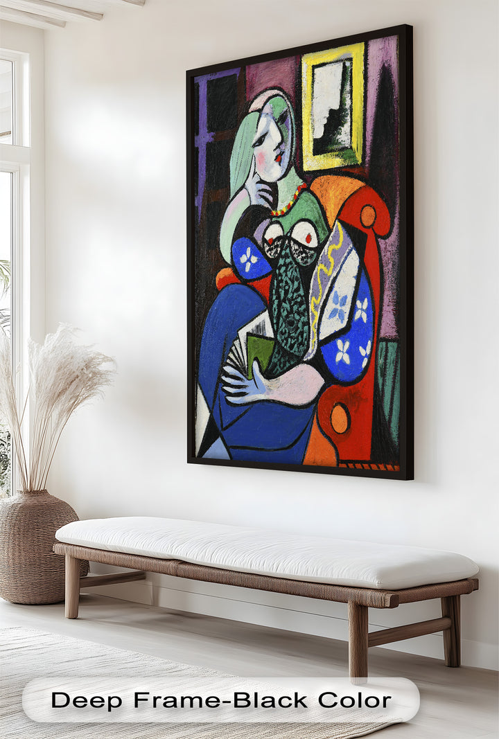 Abstract Woman Reading on Red Armchair - Picasso Oil Painting