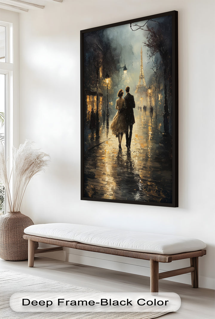 Paris Promenade – Lovers Strolling Toward the Eiffel Tower Love Oil Painting