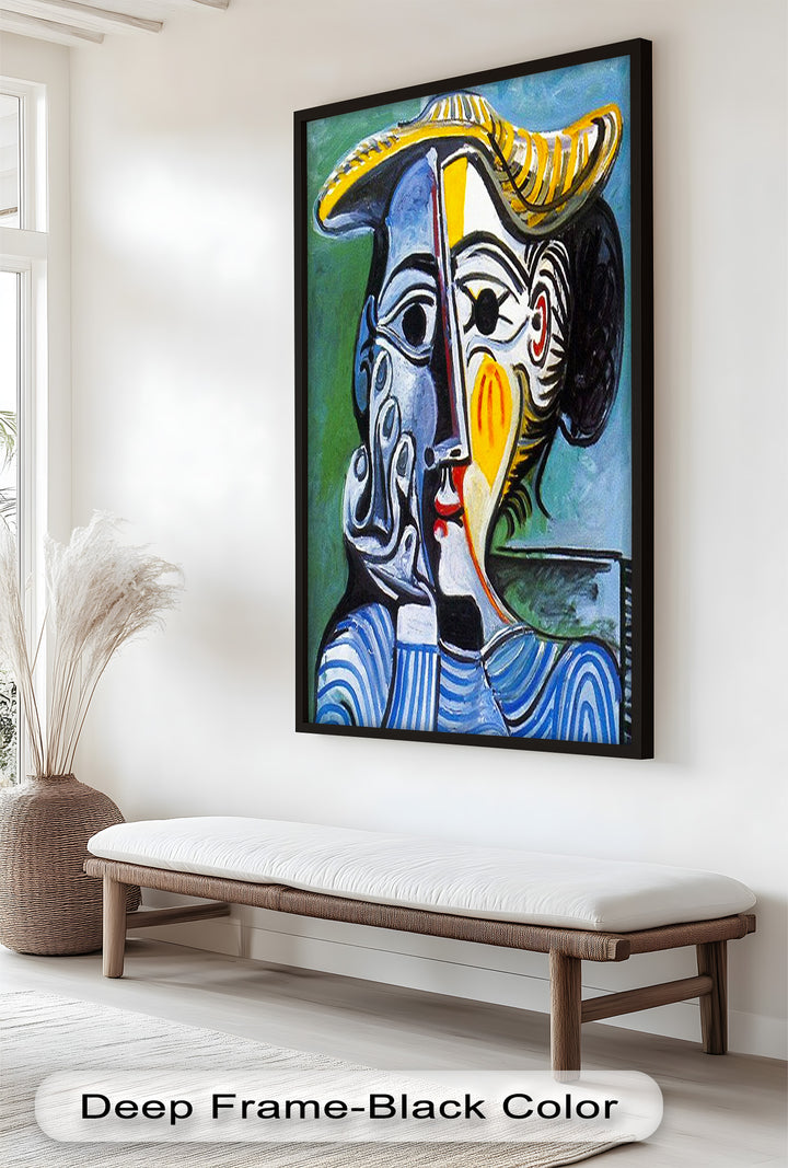 Woman in Striped Shirt – Bold Cubist Picasso Oil Painting