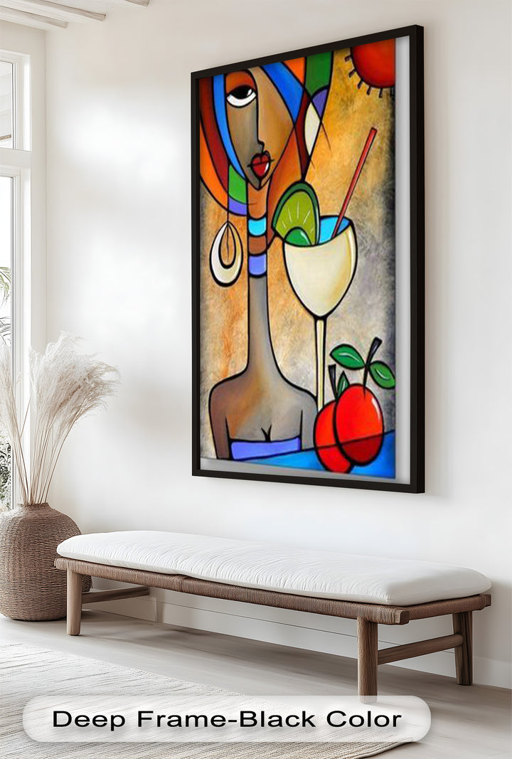 Tropical Muse – Colorful Woman with Cocktail Abstract Oil Painting