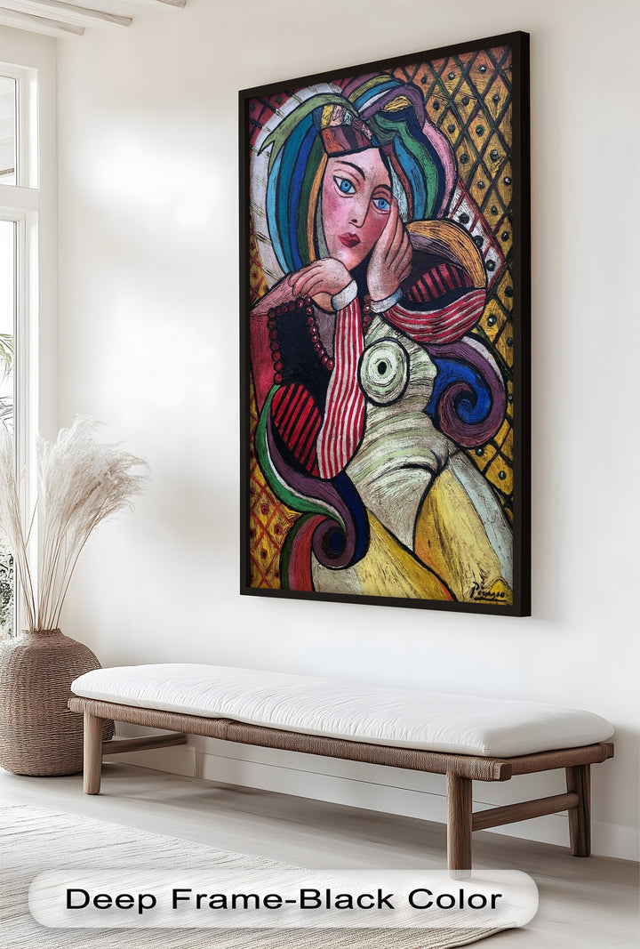 Bunte Muse – Lebendiges Porträt im Ölgemälde-Stil von Picasso