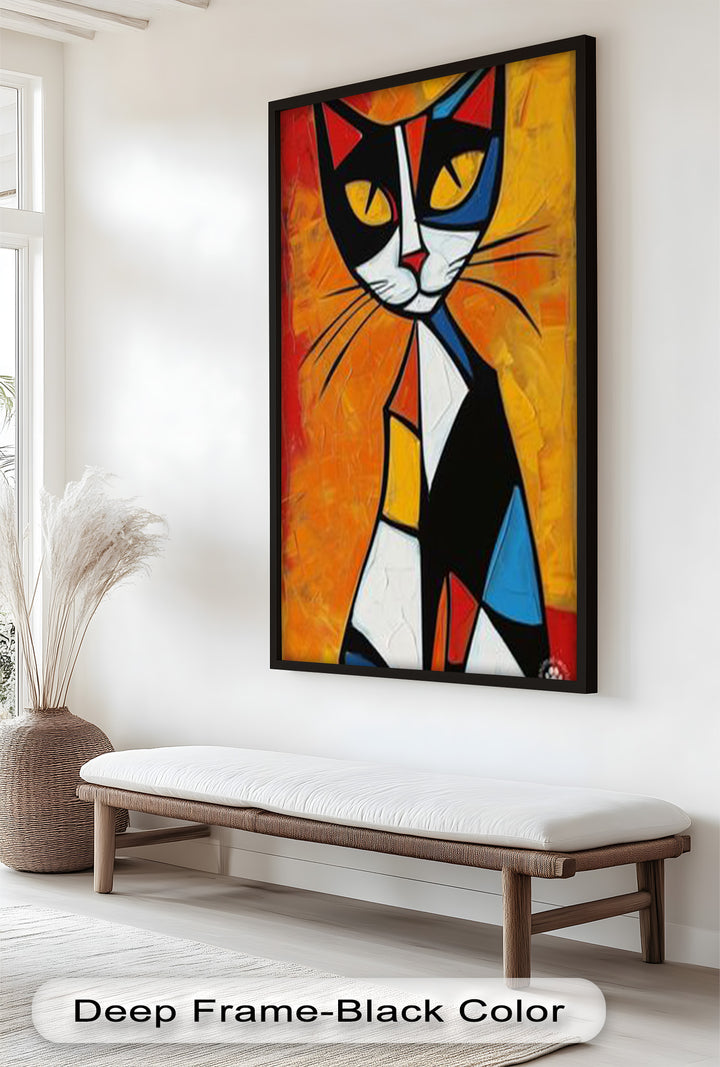 Geometric Feline – Abstract Cat Picasso Style Oil Painting