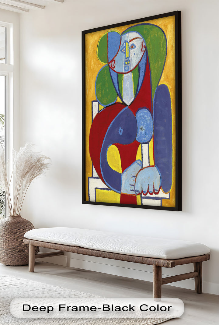 Seated in Silence – Colorful Cubist Portrait Oil Painting