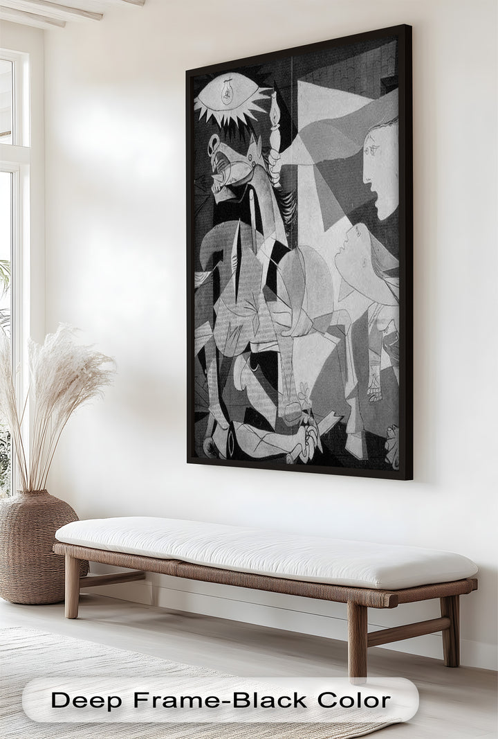 Echoes of War – Black & White Cubist Masterpiece Oil Painting