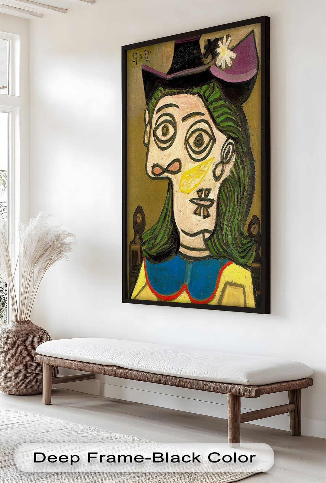 Whimsical Gaze – Abstraktes Porträt mit grünem Haar, kubistisches Ölgemälde