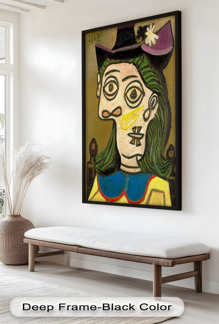 Whimsical Gaze – Abstraktes Porträt mit grünem Haar, kubistisches Ölgemälde