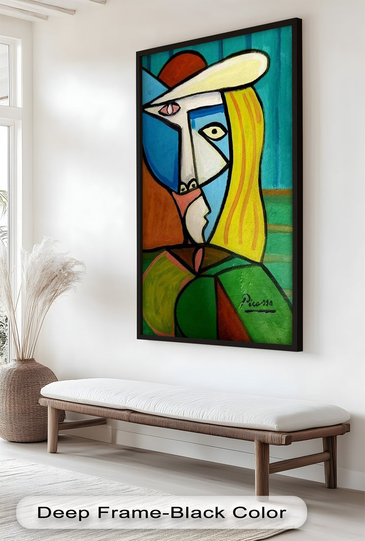 Golden Gaze – Cubist Woman in Hat Picasso Oil Painting