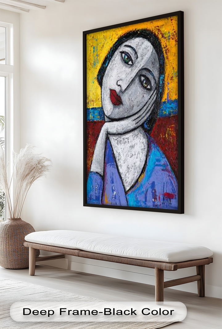 Restful Gaze – Expressionist Woman in Blue Picasso Oil Painting