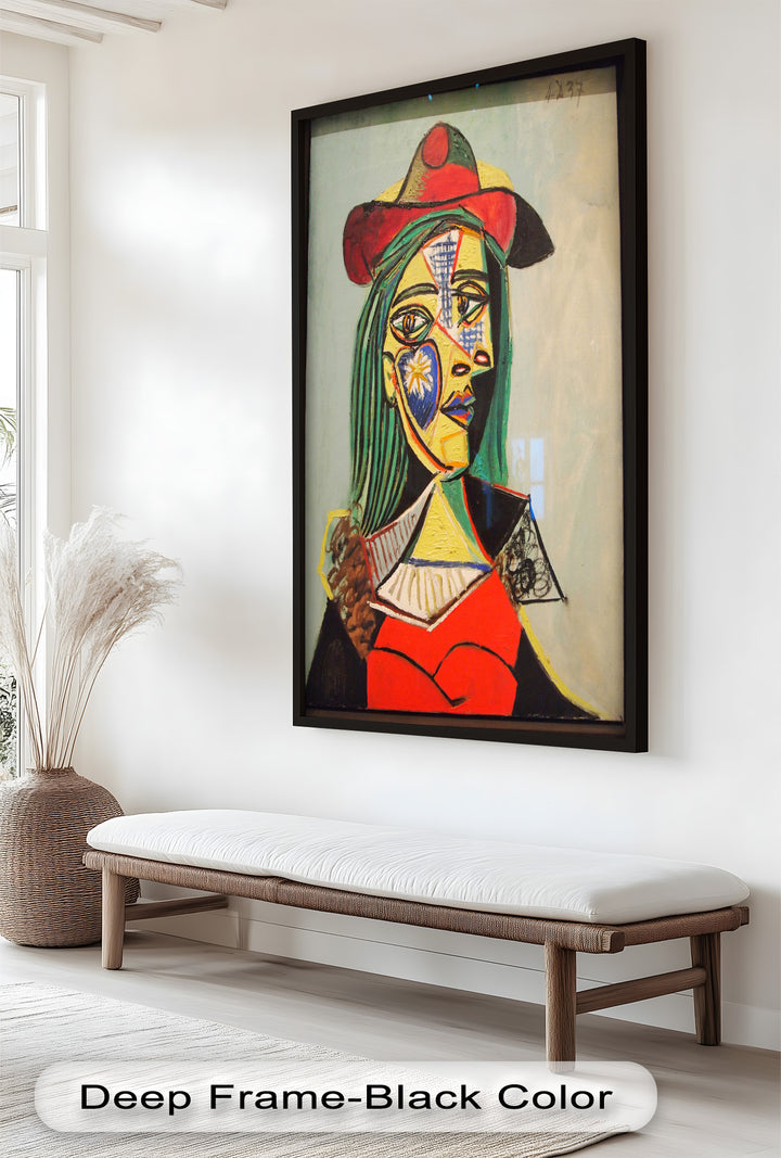 Solar Veil – Cubist Portrait of a Woman in Red Hat Oil Painting