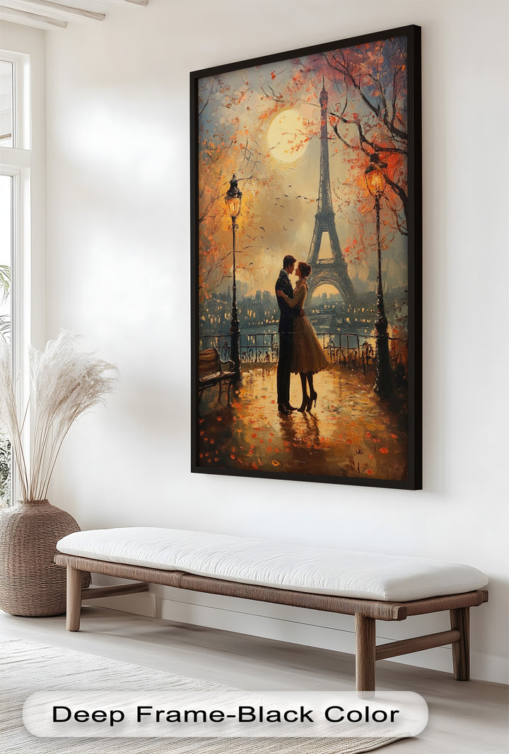 Paris Moonlight – Lovers Beneath the Eiffel Tower Love Oil Painting