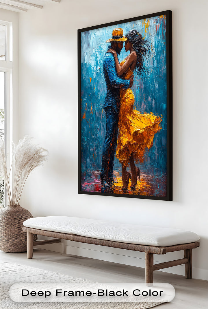 Golden Rhythm – Passionate Dance in the Rain Love Oil Painting