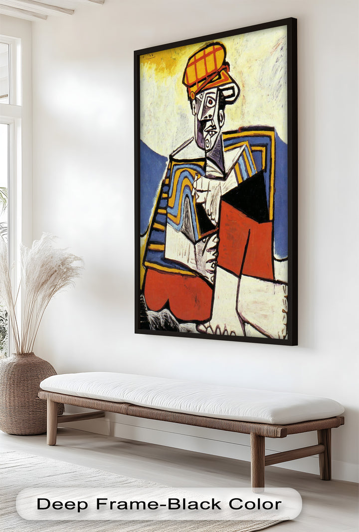 Abstract Man with Cap Wall Art – Cubist Oil Painting