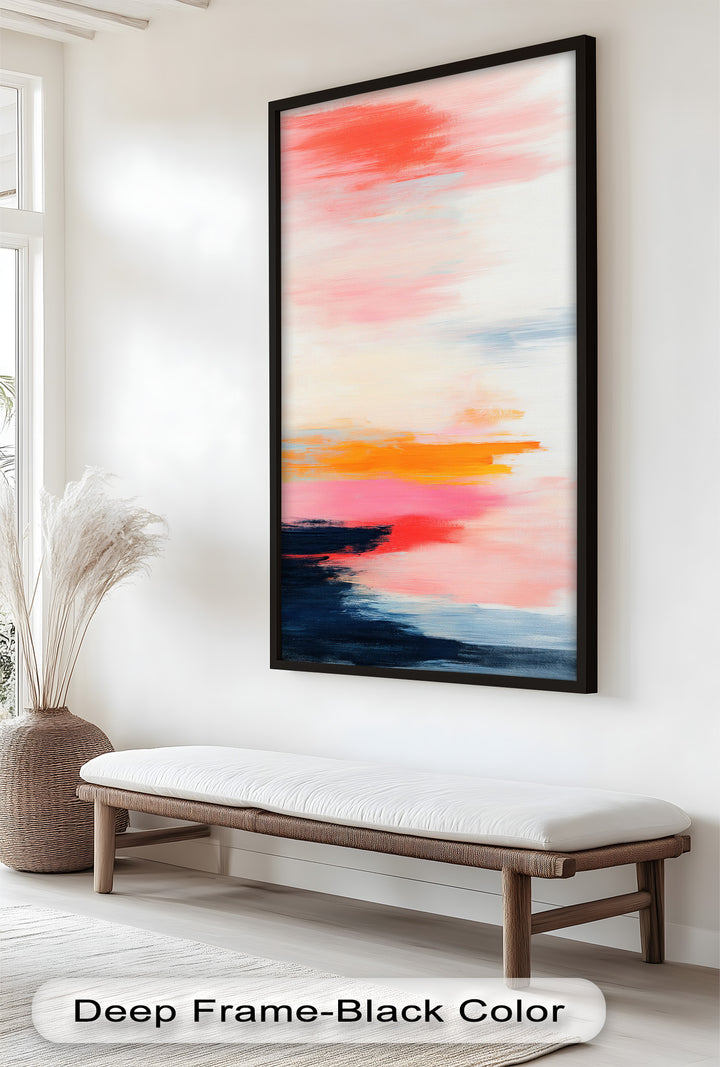 Blush Horizon – Abstraktes Ölgemälde mit Sonnenuntergangshimmel