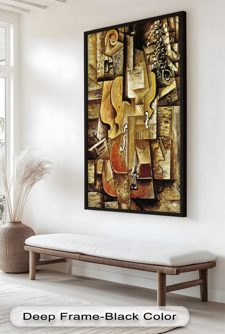 Violin & Grapes Wall Art – Cubist Still Life Oil Painting