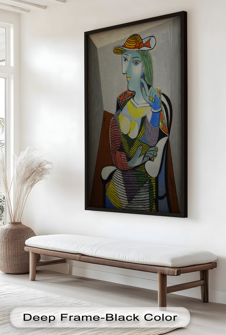 Striped Thoughts – Colorful Woman in Hat Picasso Oil Painting