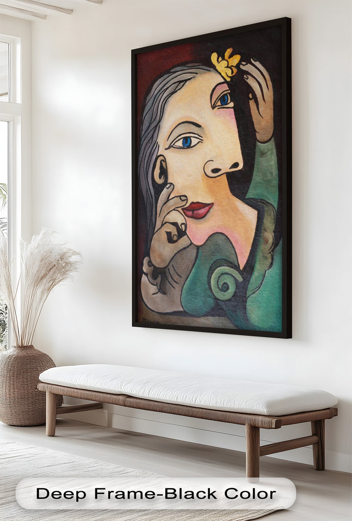 Quiet Bloom – Woman with Yellow Flower Picasso Oil Painting