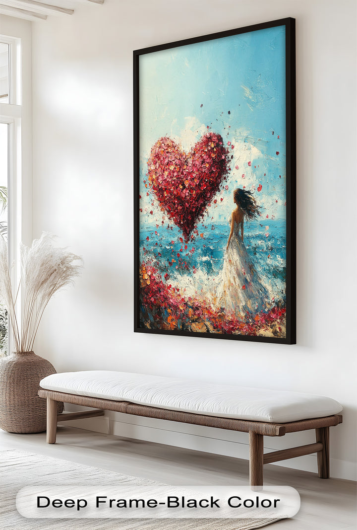 Petals of Love – Romantic Woman by the Sea Love Oil Painting