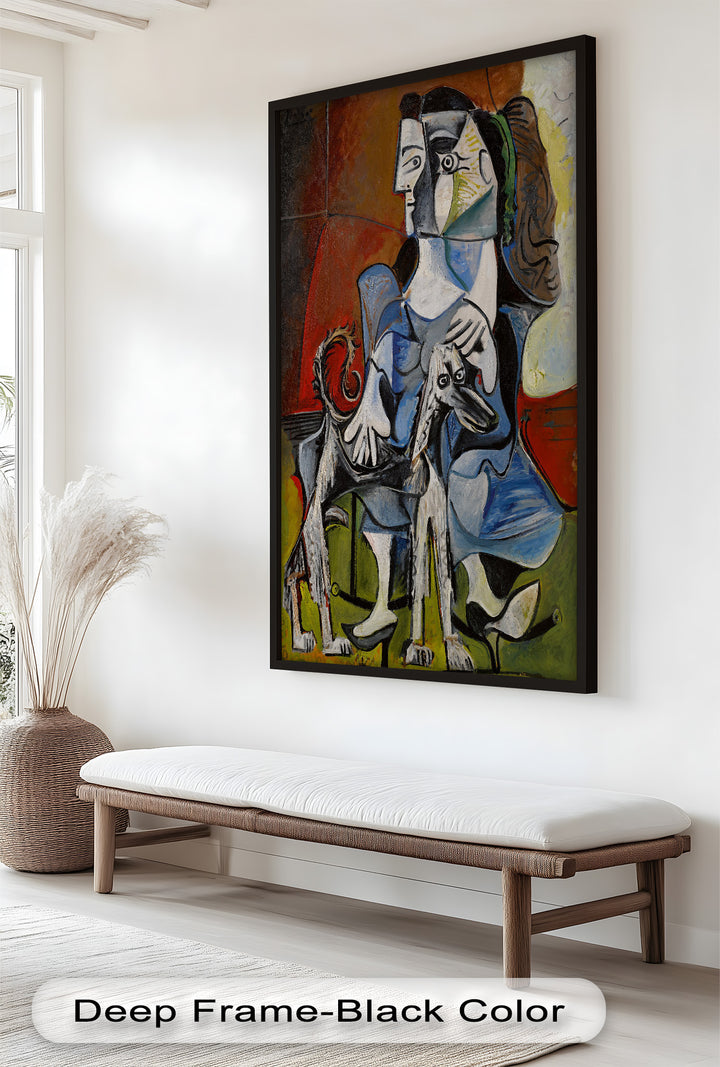 Guardian in Abstraction – Woman with Dog Cubist Oil Painting